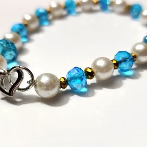 Handcrafted special occasion bracelet glass gems pearls heart clasp